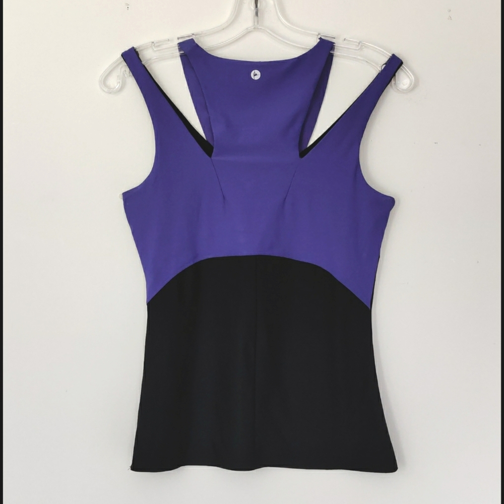 Swim gym athletic sport top running dance top purple and black swimming suit top